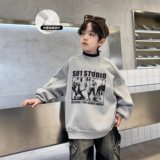 男童加绒卫衣新款冬装大儿童加厚男孩一体绒上衣打底衫潮，童装卫衣/绒衫，摩比熊