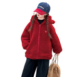 女童加绒冬装外套新款儿童加厚洋气大衣宝宝中长款毛衣，童装外套，摩比熊