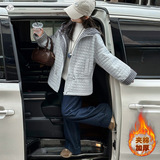 女童冬季新款小香风特种绗绣格子加厚棉服女大童户外保暖外套，童装棉衣，摩比熊