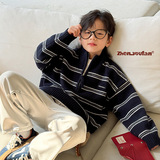 童装男童半开领条纹毛衣冬季新款儿童高领针织衫大童秋冬衣服，童装毛衣，摩比熊