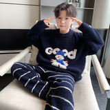 男童冬季加厚加绒家居服新款秋冬款中大童时髦休闲睡衣套装潮，童装家居服（睡衣），摩比熊