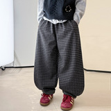 男童裤子冬季儿童加绒一体绒冬装格子裤秋冬新款灯笼裤潮男孩，童装裤子，摩比熊