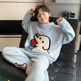 新款秋冬季休闲时髦加绒家居服中大儿童冬季加厚睡衣两件套潮，童装家居服（睡衣），摩比熊