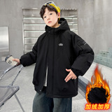 童装男童冬装加绒连帽派克棉服大童新款冬季加厚保暖棉袄，童装棉衣，摩比熊