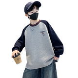 童装男童加绒圆领卡通卫衣大童新款冬装一体绒加厚上衣潮，童装卫衣/绒衫，摩比熊