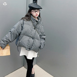 女童棉服外套年冬季新款休闲千鸟格短款面包服中大童保暖棉衣，童装棉衣，摩比熊