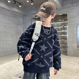 儿童装男童毛衣冬季新款中大童秋冬款针织衫加厚水貂绒打底衫，童装毛衣，摩比熊