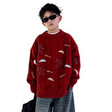 男童秋冬季毛衣新款中大童马年冬装加厚儿童本命年红色毛线衣，童装毛衣，摩比熊