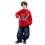 男童冬季加厚红色毛衣新款儿童秋冬款大童本命新年马年拜年服，童装毛衣，摩比熊