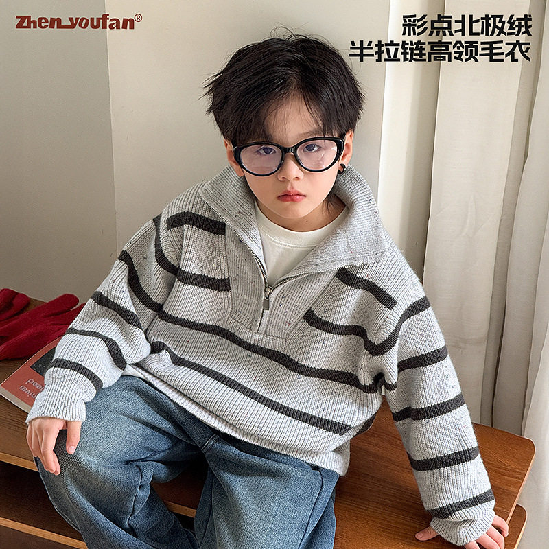 童装男童半开领毛衣冬季新款儿童保暖内搭上衣大童冬装衣服潮，童装毛衣，摩比熊