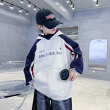 男童韩系撞色加绒加厚连帽卫衣新款儿童冬季酷帅运动上衣，童装卫衣/绒衫，摩比熊