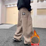 男童加绒裤子新款秋冬款男孩冬季加厚大儿童一体绒运动裤，童装裤子，摩比熊