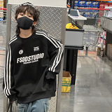 男童韩版字母条纹加绒卫衣新款季中大儿童时髦休闲上衣潮，童装卫衣/绒衫，摩比熊