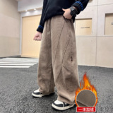男童加绒裤子新款秋冬款男孩冬季加厚大儿童一体绒运动裤，童装裤子，摩比熊