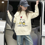 女童秋冬加厚毛衣新款刺绣针织衫中大童春秋时髦长袖上衣，童装毛衣，摩比熊