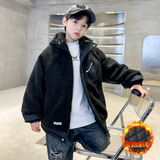 男童夹棉外套秋冬款新款年服冬季加厚羊羔绒儿童装红色毛毛衣，童装外套，摩比熊