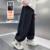 男童加绒裤子一体绒新款儿童运动裤加厚中大童秋冬款痞帅，童装裤子，摩比熊