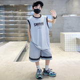 儿童装男童夏装套装新款夏季运动中大童夏款无袖款男孩酷帅潮，童装休闲套装，摩比熊