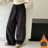 女童豹纹年秋冬新款休闲弯刀裤中大童阔腿长裤保暖香蕉裤，童装裤子，摩比熊