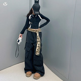 女童年秋冬新款嘻哈风加绒工装皮裤打底套装中大童冬季加绒潮，童装休闲套装，摩比熊