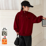 男童红色卫衣冬季儿童加绒加厚一体绒本命年衣服大童马年男孩，童装卫衣/绒衫，摩比熊