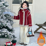 女童皮毛一体外套年冬季新款中大童韩系大毛领夹克衫保暖上衣，童装外套，摩比熊