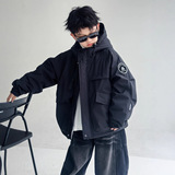 男童夹棉外套新款秋冬款加厚冲锋衣大儿童棉衣男孩冬季派克服，童装外套，摩比熊