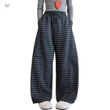 女童格子休闲弯刀裤秋冬新款加绒阔腿裤中大童保暖运动裤，童装裤子，摩比熊