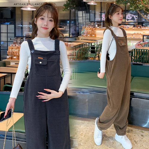 欧棉绒孕妇背带裤小个子秋冬款