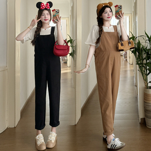 夏季 2024新款 时尚 宽松两件套女 小个子孕妇背带裤 减龄韩版 休闲套装