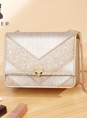 金狐狸包包女单肩斜挎包闪耀星辰牛皮小方包气质百搭精致链条包潮