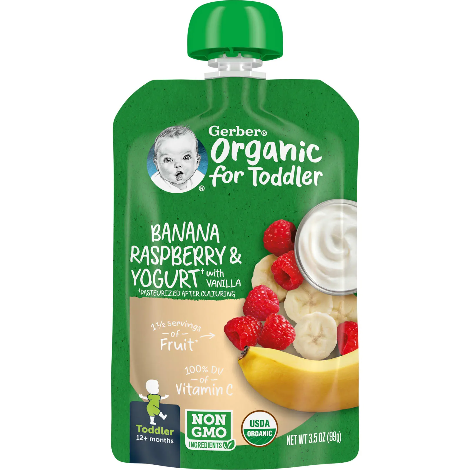 美国Gerber香蕉树莓和香草酸奶99克 Yogurt 有机婴儿食品1岁以上