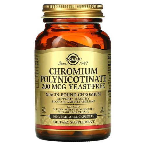 美国Solgar多聚烟酸铬200微克素食胶囊 Chromium Polynicotinate