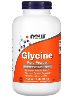 美国NOW纯天然甘氨酸粉454克GLYCINE Pure Powder 易睡眠放松神经