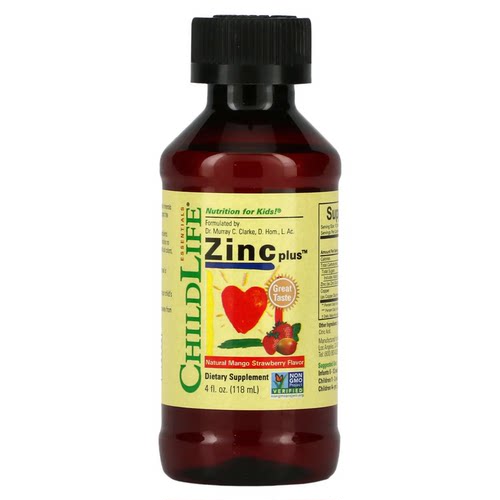 美国ChildLife儿童葡萄糖酸锌Zinc补充118ml芒果草莓味Essentials