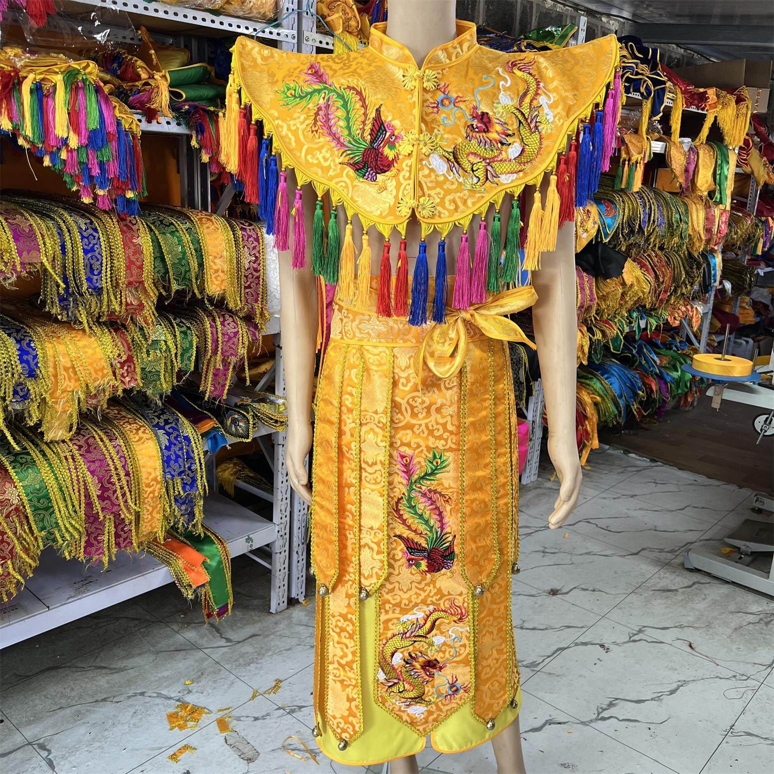 战裙服饰黄色套装满萨演出少数满族大神二神闾山法裙舞台演出服装