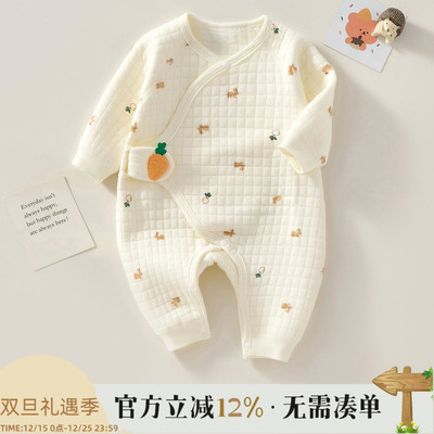 新生婴儿连体衣服保暖夹棉秋冬款