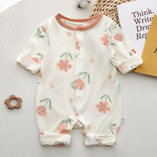 新生婴儿儿连体衣夏季薄款新生儿夏装哈衣爬服宝宝空调服长袖睡衣