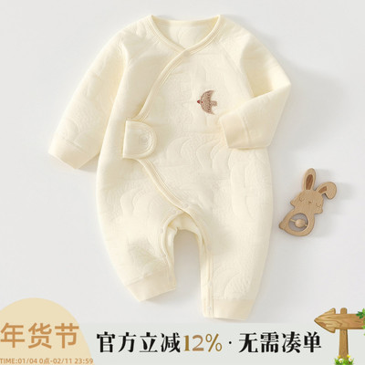 新生婴儿连体衣服保暖夹棉秋冬加厚初生儿和尚服睡衣宝宝哈衣爬服