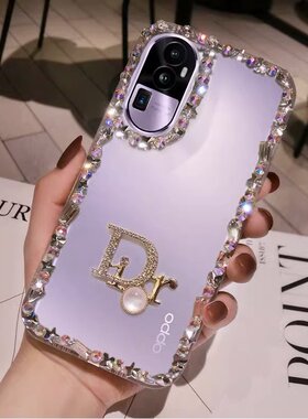 Diro大牌oppoReno10带钻手机壳新款女士reno9pro+高级感A98奢华镶钻石7se透明水钻Findx6套全包防摔5简约时尚