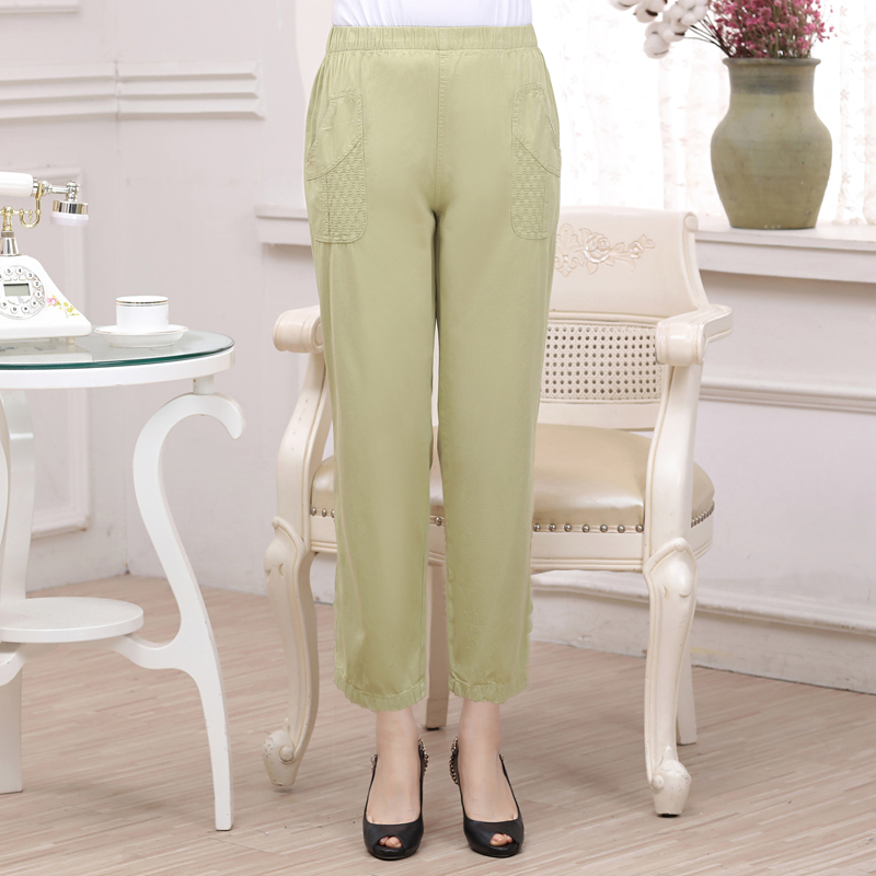 Real photo of summer Chinese and old pure washed mom's Pants Capris medium high waist large casual pants women's pants