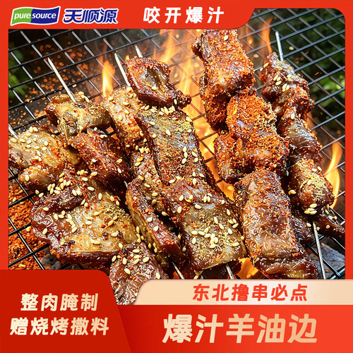 天顺源200g羊油边羊肉串冷冻半成品露营户外空气炸锅烧烤食材