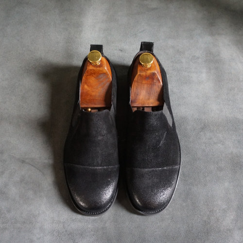 欧美皮鞋男英伦复古磨砂真皮套脚男潮时尚做旧圆头小皮鞋一脚蹬乐