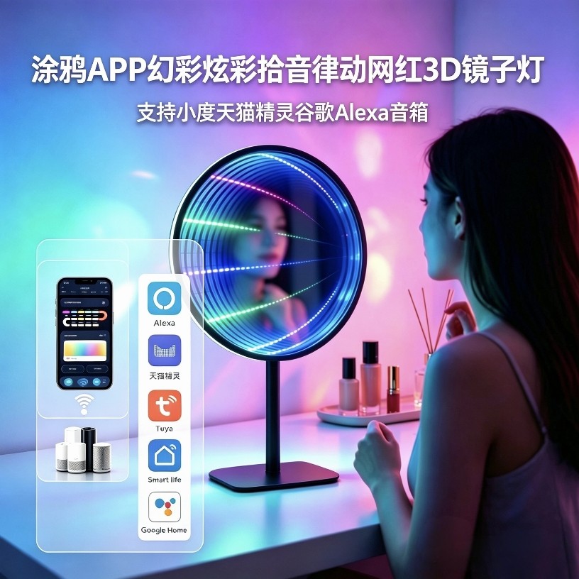 涂鸦APP语音控制幻彩3D深渊无限化妆镜灯拾音律动电竞直播氛围灯