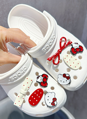 蝴蝶结红色猫洞洞鞋配饰鞋花适配crocs卡骆驰装饰鞋扣配件智必星