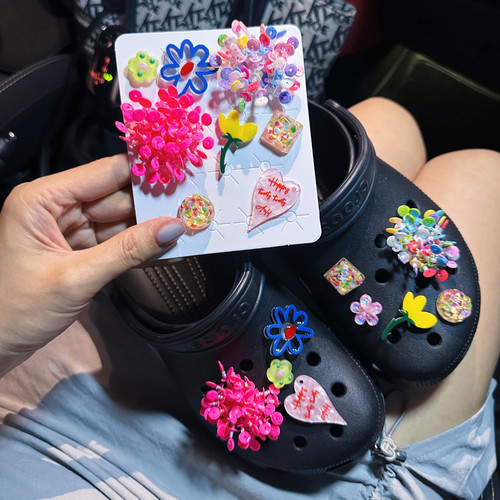 重工多彩花朵洞洞鞋配饰鞋花适配crocs卡骆驰装饰配件鞋扣芭蕾鞋