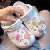 花装 原创少女粉珍珠串珠适配洞洞鞋 配饰crocs卡骆驰鞋 饰扣高级感