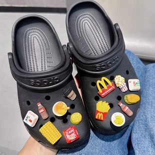 立体薯条面包汉堡洞洞鞋配饰crocs鞋花鞋扣diy装饰品卡骆驰智必星