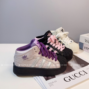 子男童休闲棉鞋 儿童运动鞋 女童鞋 2025秋冬新款 真皮高帮贝壳头板鞋