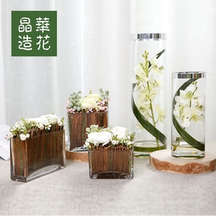 晶华造花万代兰仿真花套装绢丝高档陆莲花假盆栽假花装饰花